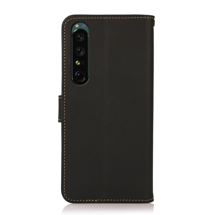 For Sony Xperia 1 IV KHAZNEH Custer Genuine Leather RFID Phone Case(Black) - Sony Cases by buy2fix | Online Shopping UK | buy2fix