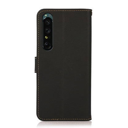 For Sony Xperia 1 IV KHAZNEH Custer Genuine Leather RFID Phone Case(Black) - Sony Cases by buy2fix | Online Shopping UK | buy2fix