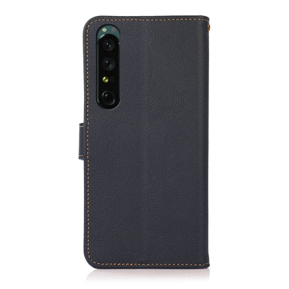 For Sony Xperia 1 IV KHAZNEH Custer Genuine Leather RFID Phone Case(Blue) - Sony Cases by buy2fix | Online Shopping UK | buy2fix