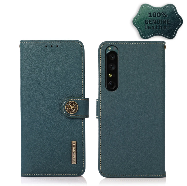 For Sony Xperia 1 IV KHAZNEH Custer Genuine Leather RFID Phone Case(Green) - Sony Cases by buy2fix | Online Shopping UK | buy2fix