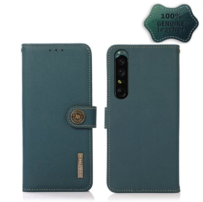For Sony Xperia 1 IV KHAZNEH Custer Genuine Leather RFID Phone Case(Green) - Sony Cases by buy2fix | Online Shopping UK | buy2fix