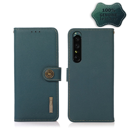 For Sony Xperia 1 IV KHAZNEH Custer Genuine Leather RFID Phone Case(Green) - Sony Cases by buy2fix | Online Shopping UK | buy2fix
