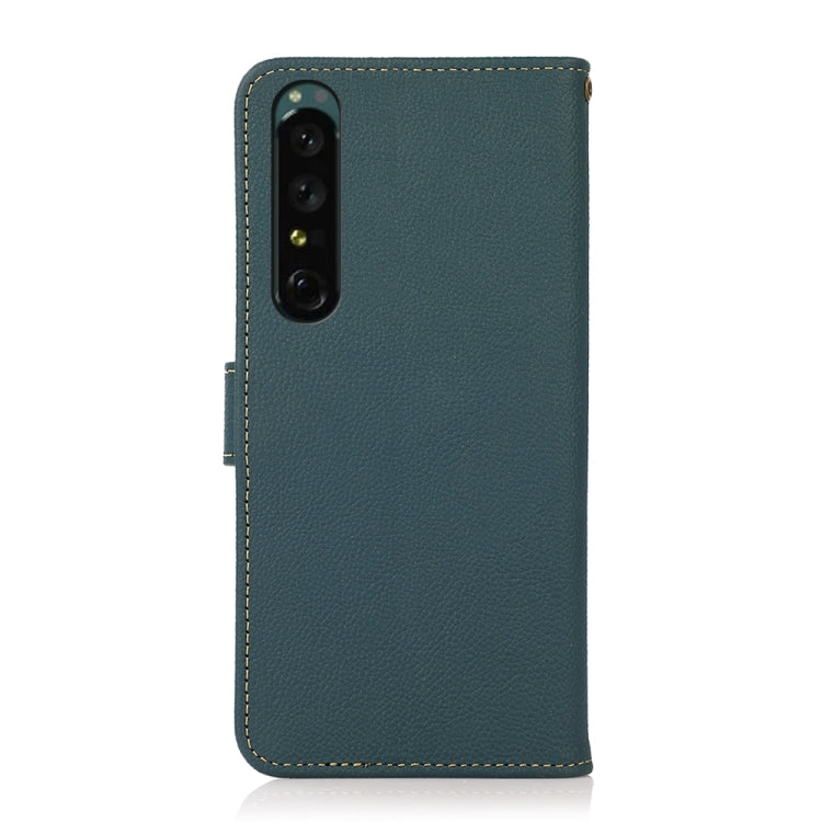 For Sony Xperia 1 IV KHAZNEH Custer Genuine Leather RFID Phone Case(Green) - Sony Cases by buy2fix | Online Shopping UK | buy2fix