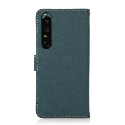 For Sony Xperia 1 IV KHAZNEH Custer Genuine Leather RFID Phone Case(Green) - Sony Cases by buy2fix | Online Shopping UK | buy2fix