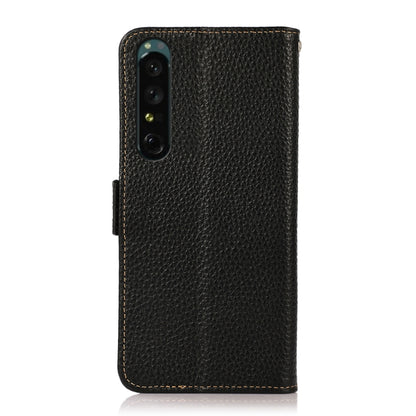 For Sony Xperia 1 IV KHAZNEH Side-Magnetic Litchi Genuine Leather RFID Phone Case(Black) - Sony Cases by buy2fix | Online Shopping UK | buy2fix
