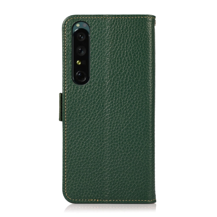 For Sony Xperia 1 IV KHAZNEH Side-Magnetic Litchi Genuine Leather RFID Phone Case(Green) - Sony Cases by buy2fix | Online Shopping UK | buy2fix