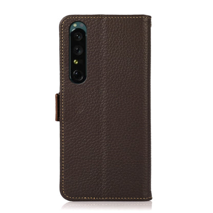 For Sony Xperia 1 IV KHAZNEH Side-Magnetic Litchi Genuine Leather RFID Phone Case(Brown) - Sony Cases by buy2fix | Online Shopping UK | buy2fix
