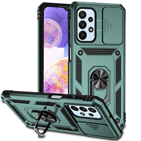 For Samsung Galaxy A23 Sliding Camshield Holder Phone Case(Dark Green)
