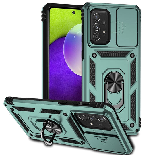 For Samsung Galaxy A73 5G Sliding Camshield Holder Phone Case(Dark Green)