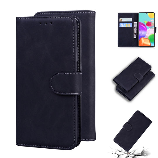 For Samsung Galaxy A41 Skin Feel Pure Color Flip Leather Phone Case(Black)