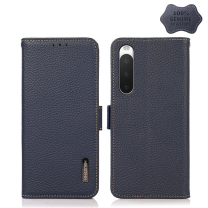For Sony Xperia 10 IV KHAZNEH Side-Magnetic Litchi Genuine Leather RFID Phone Case(Blue) - Sony Cases by buy2fix | Online Shopping UK | buy2fix
