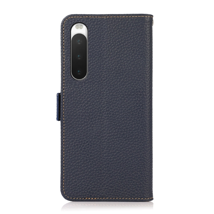 For Sony Xperia 10 IV KHAZNEH Side-Magnetic Litchi Genuine Leather RFID Phone Case(Blue) - Sony Cases by buy2fix | Online Shopping UK | buy2fix