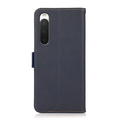 For Sony Xperia 10 IV KHAZNEH Side-Magnetic Litchi Genuine Leather RFID Phone Case(Blue) - Sony Cases by buy2fix | Online Shopping UK | buy2fix