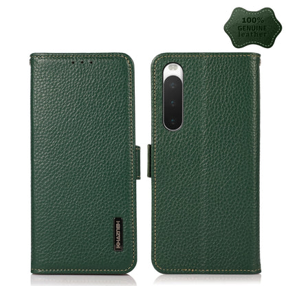 For Sony Xperia 10 IV KHAZNEH Side-Magnetic Litchi Genuine Leather RFID Phone Case(Green) - Sony Cases by buy2fix | Online Shopping UK | buy2fix