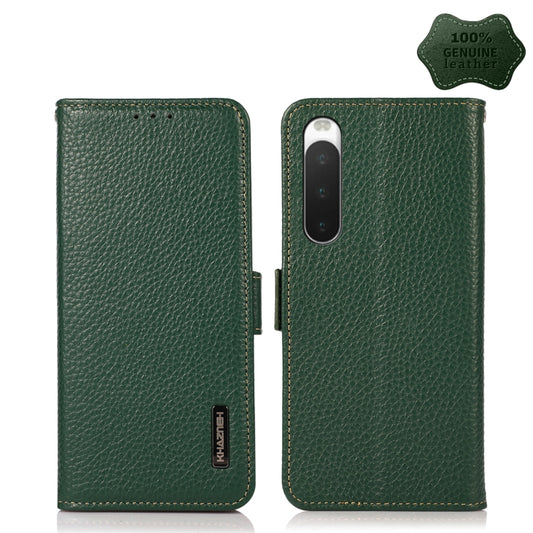 For Sony Xperia 10 IV KHAZNEH Side-Magnetic Litchi Genuine Leather RFID Phone Case(Green) - Sony Cases by buy2fix | Online Shopping UK | buy2fix