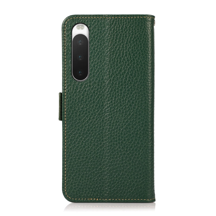 For Sony Xperia 10 IV KHAZNEH Side-Magnetic Litchi Genuine Leather RFID Phone Case(Green) - Sony Cases by buy2fix | Online Shopping UK | buy2fix
