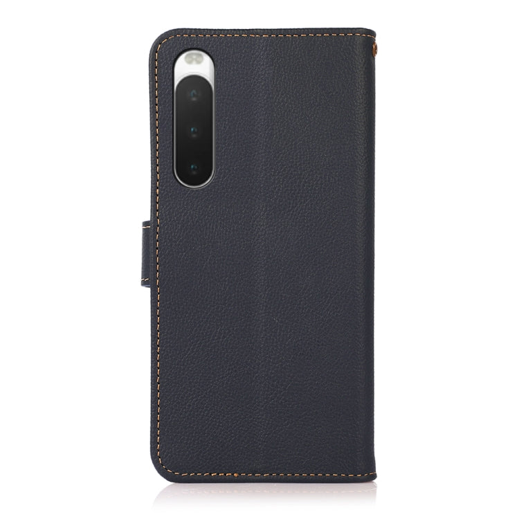 For Sony Xperia 10 IV KHAZNEH Custer Genuine Leather RFID Phone Case(Blue) - Sony Cases by buy2fix | Online Shopping UK | buy2fix