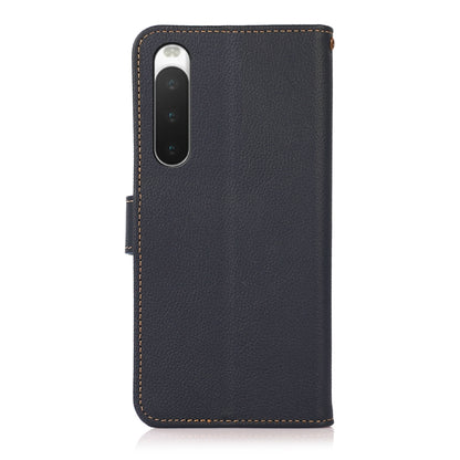 For Sony Xperia 10 IV KHAZNEH Custer Genuine Leather RFID Phone Case(Blue) - Sony Cases by buy2fix | Online Shopping UK | buy2fix