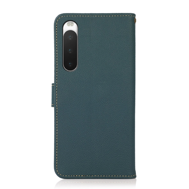 For Sony Xperia 10 IV KHAZNEH Custer Genuine Leather RFID Phone Case(Green) - Sony Cases by buy2fix | Online Shopping UK | buy2fix