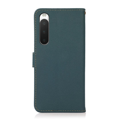For Sony Xperia 10 IV KHAZNEH Custer Genuine Leather RFID Phone Case(Green) - Sony Cases by buy2fix | Online Shopping UK | buy2fix