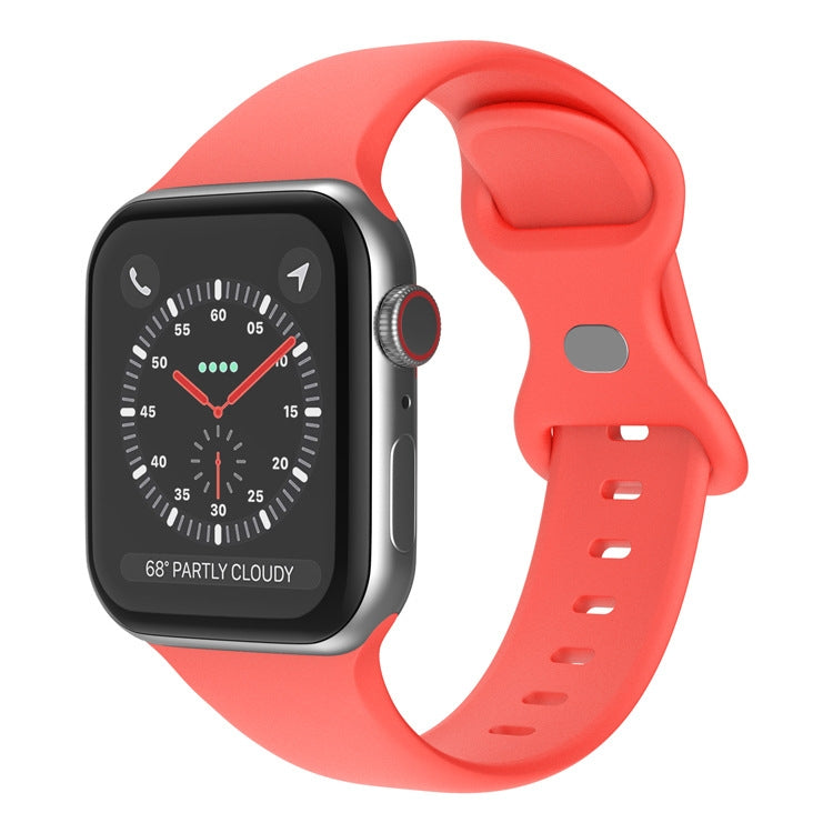 Butterfly Buckle Silicone Watch Band, Size: S For Apple Watch Series 9&8&7 41mm / SE 3&SE 2&6&SE&5&4 40mm / 3&2&1 38mm(Coral Red) - Watch Bands by buy2fix | Online Shopping UK | buy2fix