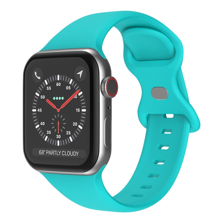 Butterfly Buckle Silicone Watch Band, Size: S For Apple Watch Series 9&8&7 41mm / SE 3&SE 2&6&SE&5&4 40mm / 3&2&1 38mm(Duck Green) - Watch Bands by buy2fix | Online Shopping UK | buy2fix
