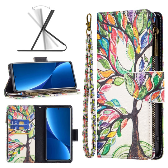 For Xiaomi 12 Pro Colored Drawing Pattern Zipper Leather Phone Case(Big Tre)