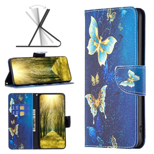 For Xiaomi Redmi 10C Colored Drawing Leather Phone Case(Gold Butterfly)