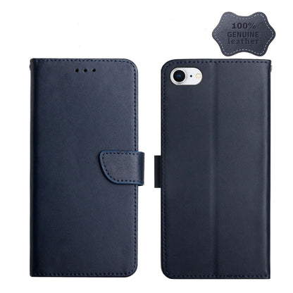 For iPhone SE 2022 / SE 2020 / 8 / 7 Genuine Leather Fingerprint-proof Horizontal Flip Phone Case(Blue) - iPhone SE 2022 / 2020 / 8 / 7 Cases by buy2fix | Online Shopping UK | buy2fix