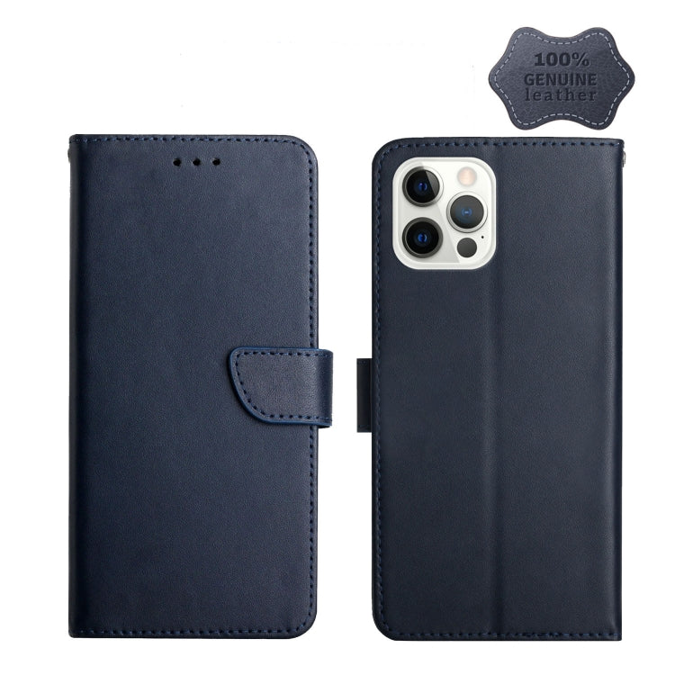 For iPhone 12 Pro Max Genuine Leather Fingerprint-proof Horizontal Flip Phone Case(Blue) - iPhone 12 Pro Max Cases by buy2fix | Online Shopping UK | buy2fix