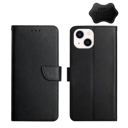 For iPhone 13 Genuine Leather Fingerprint-proof Horizontal Flip Phone Case(Black) - iPhone 13 Cases by buy2fix | Online Shopping UK | buy2fix