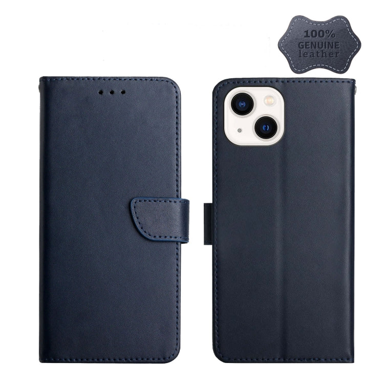 For iPhone 13 Genuine Leather Fingerprint-proof Horizontal Flip Phone Case(Blue) - iPhone 13 Cases by buy2fix | Online Shopping UK | buy2fix