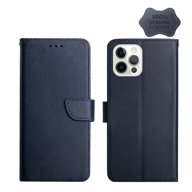 For iPhone 13 Pro Max Genuine Leather Fingerprint-proof Horizontal Flip Phone Case (Blue) - iPhone 13 Pro Max Cases by buy2fix | Online Shopping UK | buy2fix