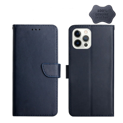 For iPhone 13 Pro Max Genuine Leather Fingerprint-proof Horizontal Flip Phone Case (Blue) - iPhone 13 Pro Max Cases by buy2fix | Online Shopping UK | buy2fix