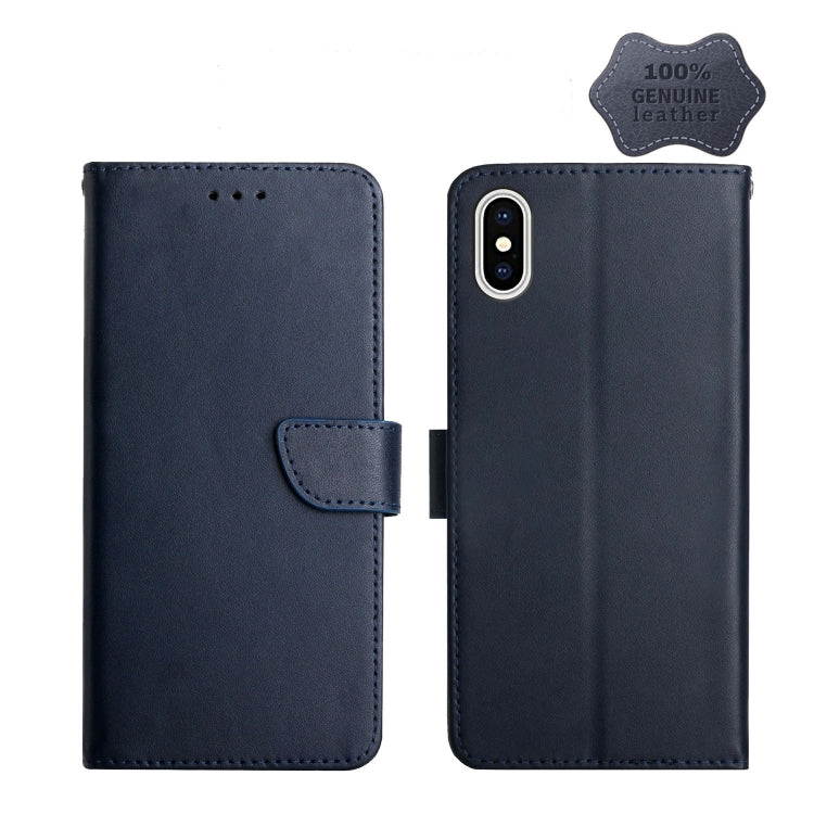 For iPhone XS Max Genuine Leather Fingerprint-proof Horizontal Flip Phone Case(Blue) - More iPhone Cases by buy2fix | Online Shopping UK | buy2fix