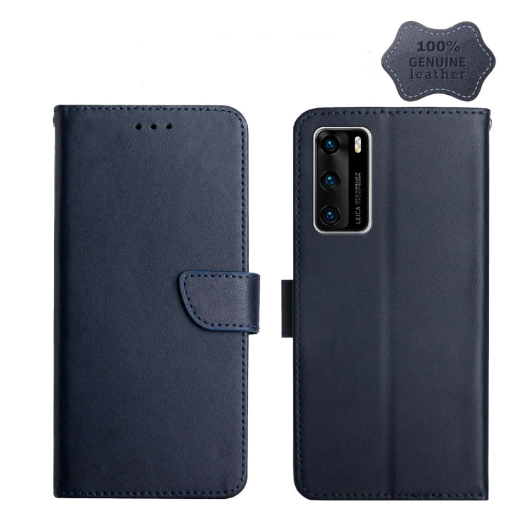 For Huawei P40 Genuine Leather Fingerprint-proof Horizontal Flip Phone Case(Blue) - Huawei Cases by buy2fix | Online Shopping UK | buy2fix