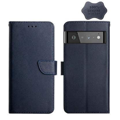 For Google Pixel 6 Genuine Leather Fingerprint-proof Horizontal Flip Phone Case(Blue) - Google Cases by buy2fix | Online Shopping UK | buy2fix