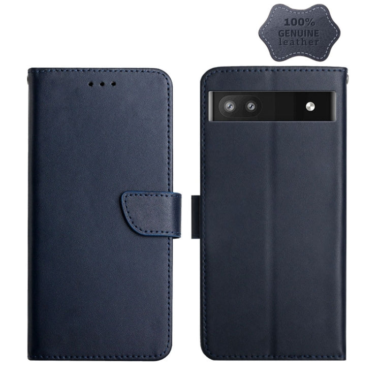 For Google Pixel 6a Genuine Leather Fingerprint-proof Horizontal Flip Phone Case(Blue) - Google Cases by buy2fix | Online Shopping UK | buy2fix