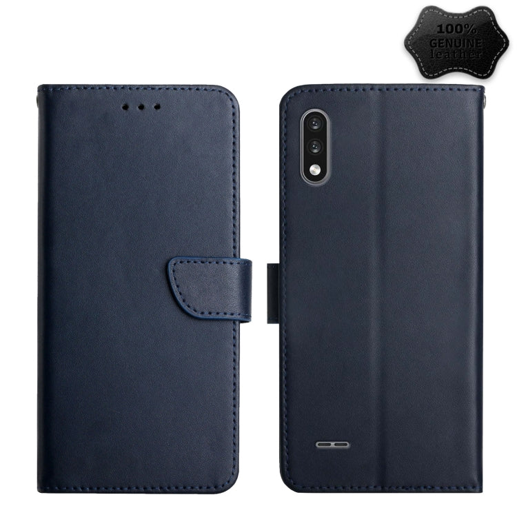 For LG K22 Genuine Leather Fingerprint-proof Flip Phone Case(Blue) - LG by buy2fix | Online Shopping UK | buy2fix