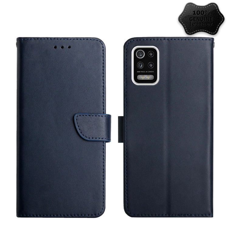 For LG K42 Genuine Leather Fingerprint-proof Flip Phone Case(Blue) - LG Cases by buy2fix | Online Shopping UK | buy2fix