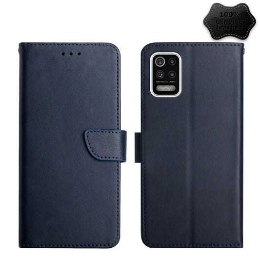 For LG K42 Genuine Leather Fingerprint-proof Flip Phone Case(Blue) - LG Cases by buy2fix | Online Shopping UK | buy2fix