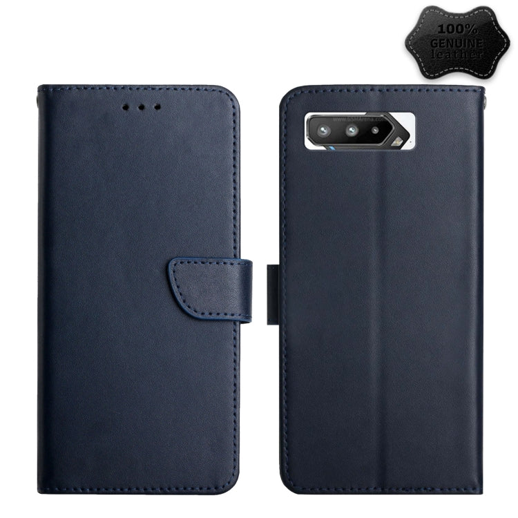 For Asus ROG Phone 5 ZS673KS Genuine Leather Fingerprint-proof Flip Phone Case(Blue) - ASUS Cases by buy2fix | Online Shopping UK | buy2fix
