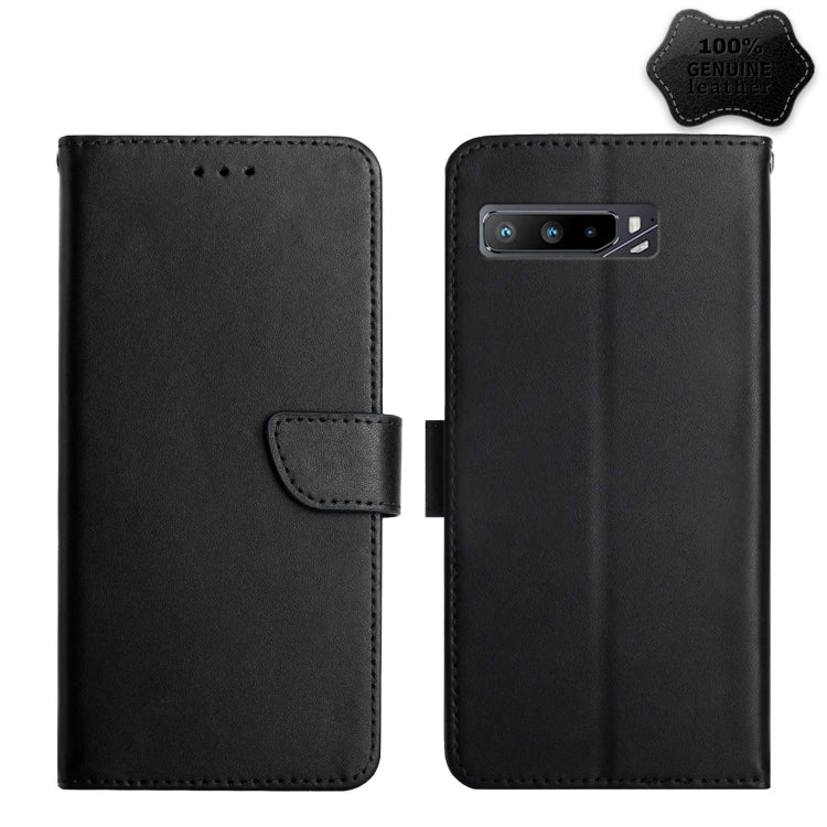 For Asus ROG Phone 3 ZS661KS Genuine Leather Fingerprint-proof Flip Phone Case(Black) - ASUS Cases by buy2fix | Online Shopping UK | buy2fix