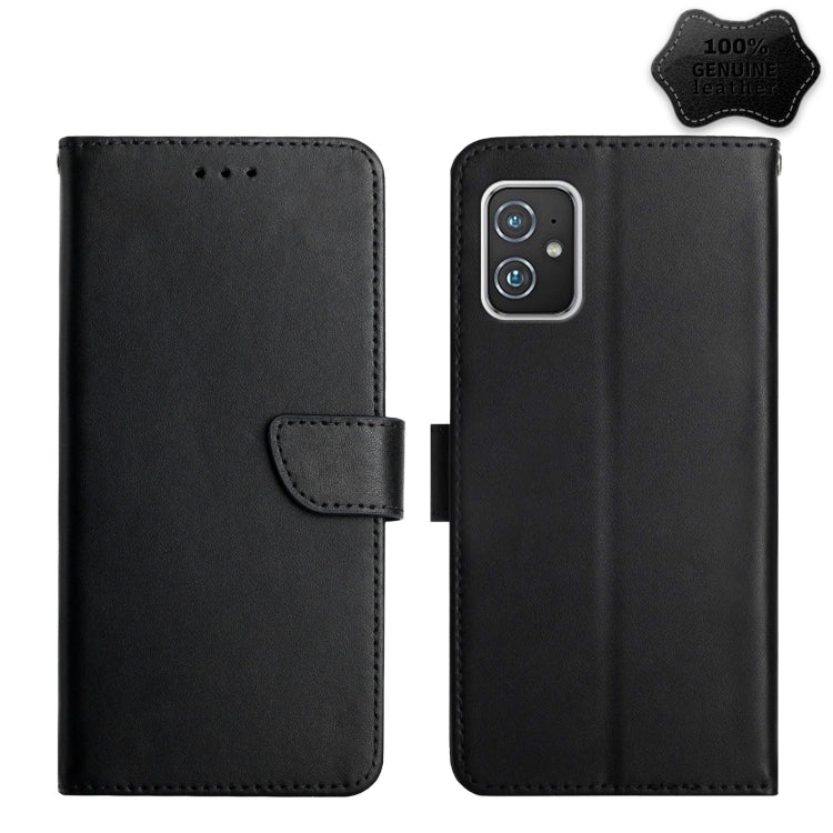 For Asus Zenfone 8 ZS590KS Genuine Leather Fingerprint-proof Flip Phone Case(Black) - ASUS Cases by buy2fix | Online Shopping UK | buy2fix