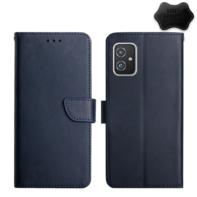 For Asus Zenfone 8 ZS590KS Genuine Leather Fingerprint-proof Flip Phone Case(Blue) - ASUS Cases by buy2fix | Online Shopping UK | buy2fix