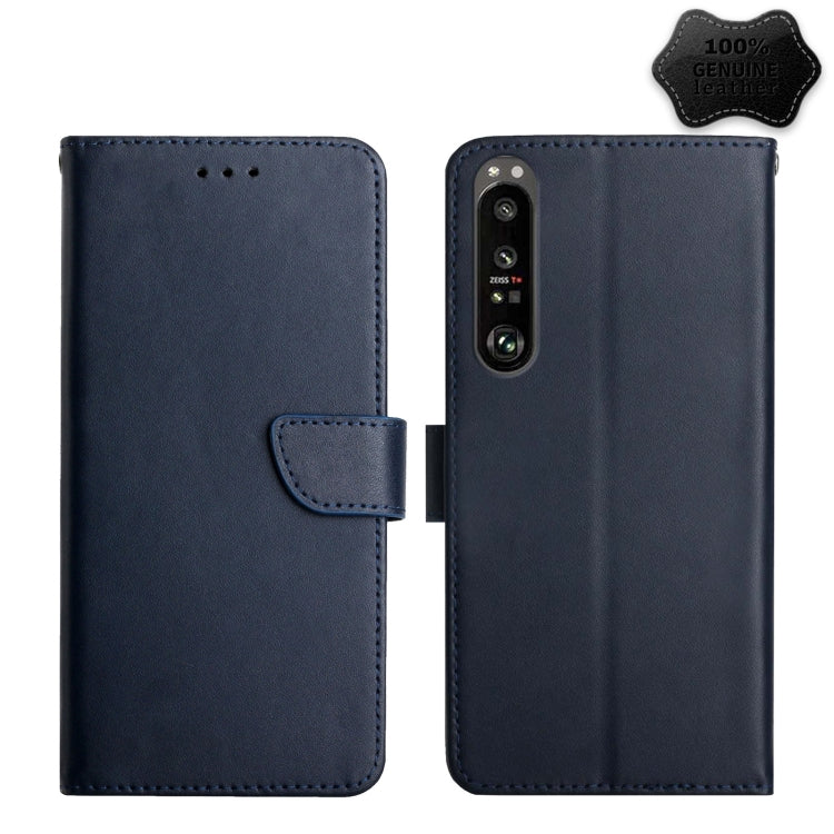 For Sony Xperia 1 III Genuine Leather Fingerprint-proof Flip Phone Case(Blue) - Sony Cases by buy2fix | Online Shopping UK | buy2fix