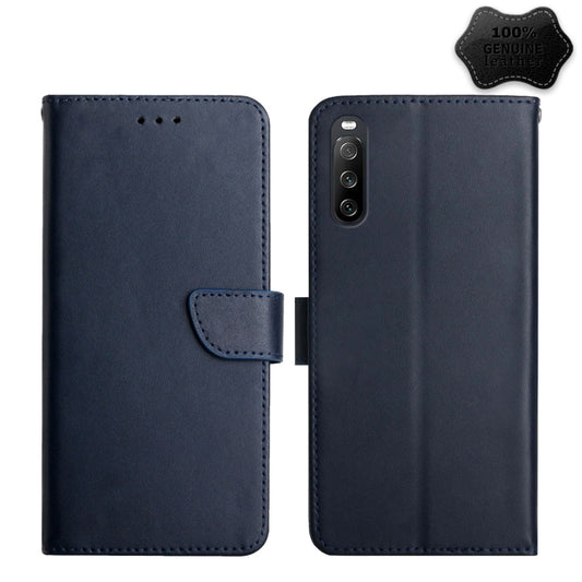 For Sony Xperia 10 III Genuine Leather Fingerprint-proof Flip Phone Case(Blue) - Sony Cases by buy2fix | Online Shopping UK | buy2fix