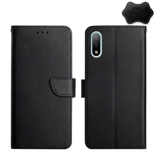 For Sony Xperia Ace II Genuine Leather Fingerprint-proof Flip Phone Case(Black) - Sony Cases by buy2fix | Online Shopping UK | buy2fix