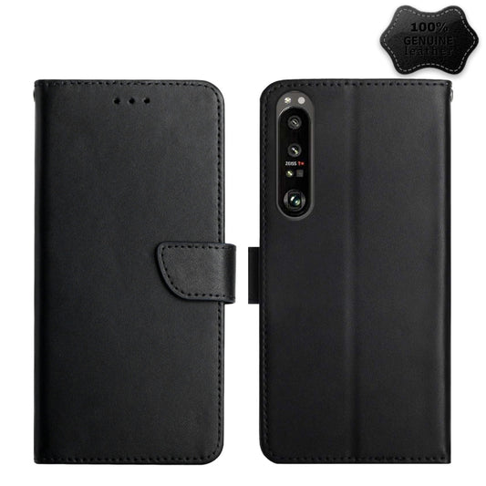 For Sony Xperia 1 IV Genuine Leather Fingerprint-proof Flip Phone Case(Black) - Sony Cases by buy2fix | Online Shopping UK | buy2fix