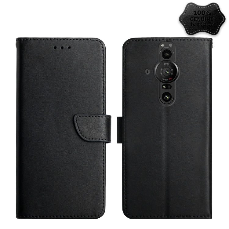 For Sony Xperia Pro-I Genuine Leather Fingerprint-proof Flip Phone Case(Black) - Sony Cases by buy2fix | Online Shopping UK | buy2fix